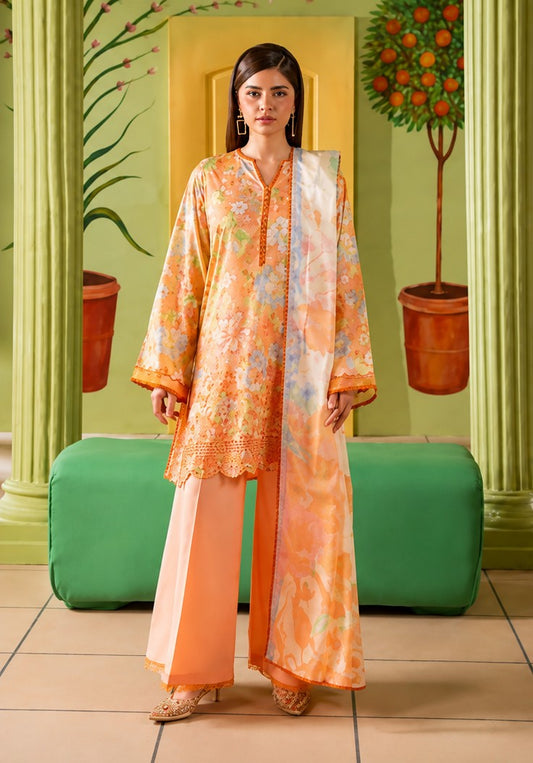 Elegant Peach Printed 3-Piece Suit