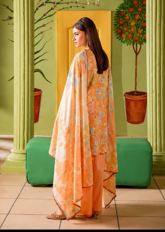 Elegant Peach Printed 3-Piece Suit