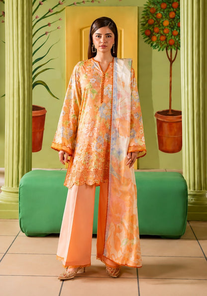 Elegant Peach Printed 3-Piece Suit